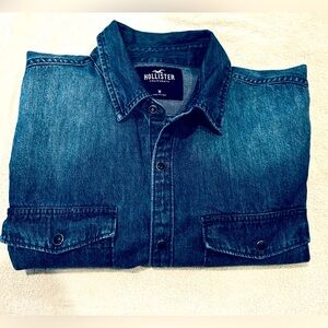 Hollister Distressed Vintage Y2K Mens Denim Pearl Snap Button Western Shirt Sz M